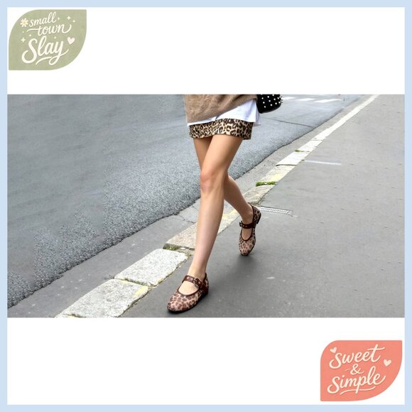 Women's Mesh Leopard Flats with Buckle Strap, Round Toe Ballet Shoes - Picture 7 of 7